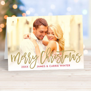 Cartes Pour Fêtes Annuelles Moderne Joyeux Noël en écriture dorée sur toute la