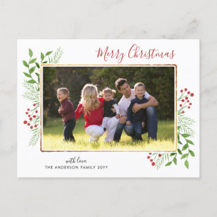 Cartes Pour Fêtes Annuelles Moderne Joyeux Noël Feuilles Foliy Berry Photo