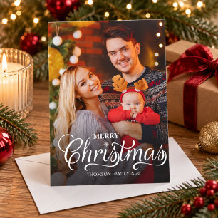 Cartes Pour Fêtes Annuelles Moderne Joyeux Noël Overlay de Photo Script Blanc