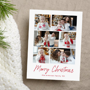 Cartes Pour Fêtes Annuelles Moderne Joyeux Noël Rouge Script 6 Photo Collage