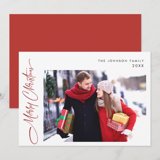 Cartes Pour Fêtes Annuelles Moderne Joyeux Noël Une photo de voeux (Devant / Derrière)