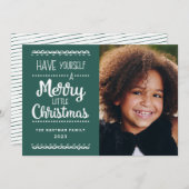 Cartes Pour Fêtes Annuelles Moderne Joyeux Petit Noël mignon Photo verte (Devant / Derrière)