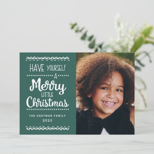 Cartes Pour Fêtes Annuelles Moderne Joyeux Petit Noël mignon Photo verte (Debout devant)
