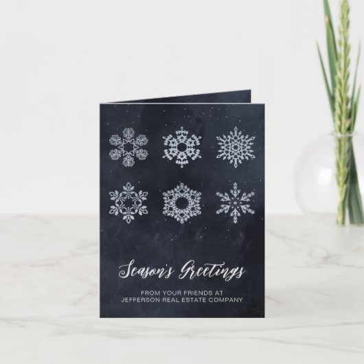 Cartes Pour Fêtes Annuelles Moderne Marine Silver Snowflakes (Devant)