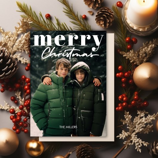 Cartes Pour Fêtes Annuelles Moderne minimal Joyeux Noël 1 Photo Élégant