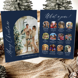 Cartes Pour Fêtes Annuelles Moderne Minimaliste Bleu Arche Photo Joyeux Noël