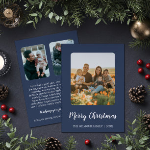 Cartes Pour Fêtes Annuelles Moderne minimaliste Blue 3Photo Christmas Newslett