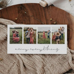 Cartes Pour Fêtes Annuelles Moderne minimaliste Joyer tout 4 Collage photo<br><div class="desc">Merry Everything Card : une carte de Noël minimaliste et originale de 4x8,  avec un message personnalisé sur l'arrière - plan et un collage de 4 photos.</div>