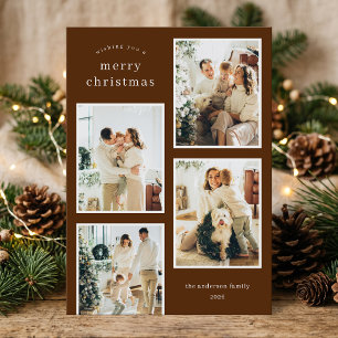 Cartes Pour Fêtes Annuelles Moderne Minimaliste Marron Collage de Photos Noël