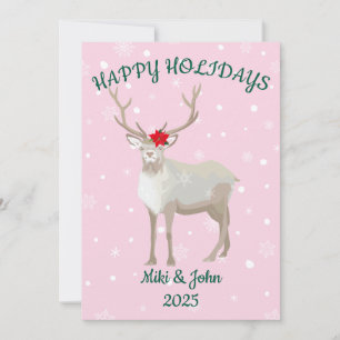Cartes Pour Fêtes Annuelles Moderne Minimaliste Personnalisée Renne Noël Rose