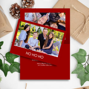 Cartes Pour Fêtes Annuelles Moderne Minimaliste Rouge Carmesim "HO HO HO" Phot