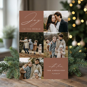 Cartes Pour Fêtes Annuelles Moderne Mocha Joy to the World 5 Photo