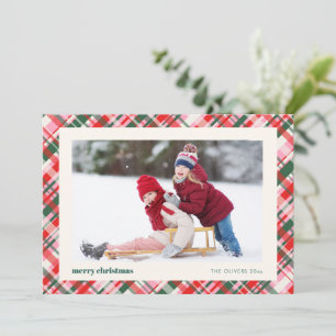 Cartes Pour Fêtes Annuelles Moderne Noël Carreaux Rose Rouge Vert Photo Mignon