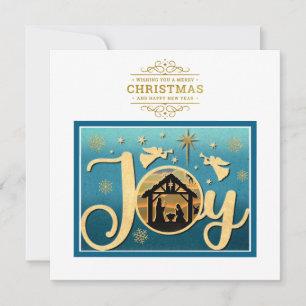 Cartes Pour Fêtes Annuelles Moderne Noël en silhouette d'or "JOIE" Nativité