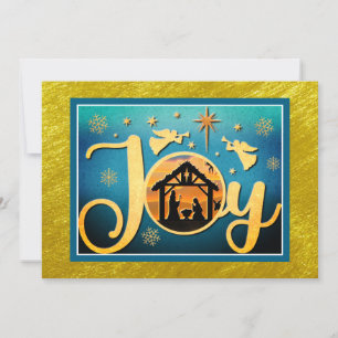 Cartes Pour Fêtes Annuelles Moderne Noël en silhouette d'or "JOIE" Nativité