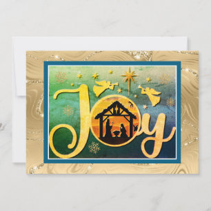 Cartes Pour Fêtes Annuelles Moderne Noël en silhouette d'or "JOIE" Nativité