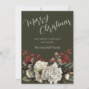 Cartes Pour Fêtes Annuelles Moderne Noël Floral Élégant Nom de Famille Script