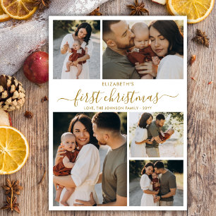 Cartes Pour Fêtes Annuelles Moderne Or Écriture Bébé Premier Noël 5 Photo