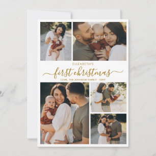 Cartes Pour Fêtes Annuelles Moderne Or Écriture Bébé Premier Noël 5 Photo