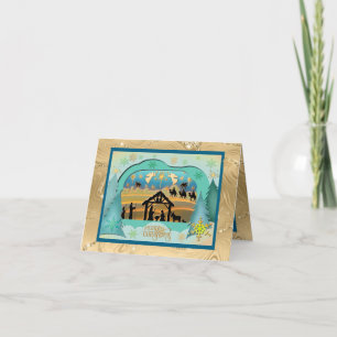 Cartes Pour Fêtes Annuelles Moderne Or "JOIE" Silhouette de la Nativité Noël H