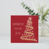 Cartes Pour Fêtes Annuelles Moderne Peace Love Joy Red Gold (Debout devant)