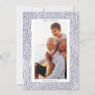 Cartes Pour Fêtes Annuelles Moderne Photo de Bordure de Noël Bleu Blanc Joyeux
