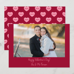 Cartes Pour Fêtes Annuelles Moderne Photo de Couple Rouge Rose Xoxo Saint-Vale