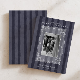 Cartes Pour Fêtes Annuelles Moderne Photo de Famille Rayée Bleue Noël