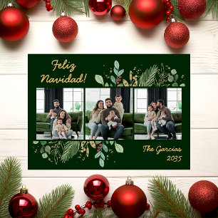 Cartes Pour Fêtes Annuelles Moderne Photo de Feuillage Botanique Feliz Navidad