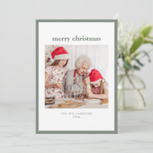 Cartes Pour Fêtes Annuelles Moderne Photo de Noël avec Bordure Simple Sauge Mi