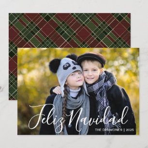 Cartes Pour Fêtes Annuelles Moderne photo de Noël Feliz Navidad à carreaux