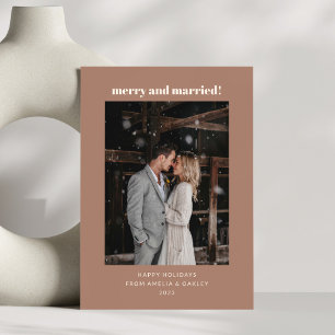 Cartes Pour Fêtes Annuelles Moderne Photo Mariage Noël Brun Mocha Joyeux