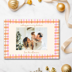 Cartes Pour Fêtes Annuelles Moderne Plaid Rose Noël Photo Mignon Coloré