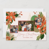 Cartes Pour Fêtes Annuelles Moderne Poinsettia & Verdure | Photo de Noël (Devant)