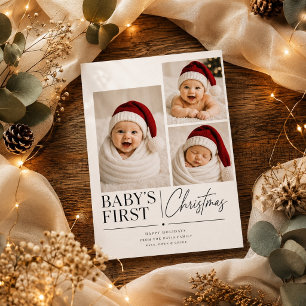 Cartes Pour Fêtes Annuelles Moderne premier Noël de bébé Trois photos