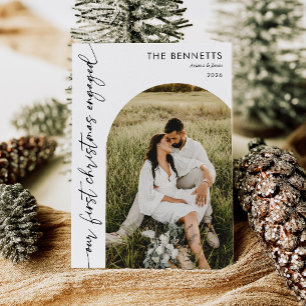 Cartes Pour Fêtes Annuelles Moderne Première Noël Fiancés Bohème Arche Photo