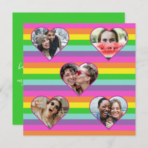 Cartes Pour Fêtes Annuelles  Moderne Rainbow Heart 5 Script photo Monogramme H