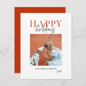 Cartes Pour Fêtes Annuelles Moderne Retro brillant couleur rouge orange chien (Devant / Derrière)