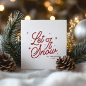 Cartes Pour Fêtes Annuelles Moderne Rétro Laisser Neige Script Noël | Red
