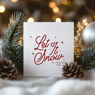 Cartes Pour Fêtes Annuelles Moderne Rétro Laisser Neige Script Noël Red
