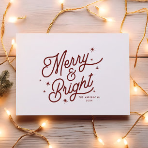 Cartes Pour Fêtes Annuelles Moderne Retro Merry et Script lumineux Monogram