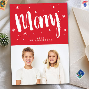 Cartes Pour Fêtes Annuelles Moderne Retro MERRY Lettres Rouge Photo de Noël