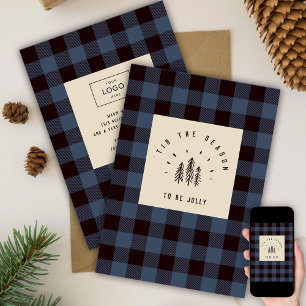 Cartes Pour Fêtes Annuelles Moderne Retro Plaid Vintage Blue Logo Business