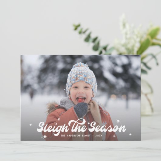 Cartes Pour Fêtes Annuelles Moderne Retro Sleigh La Saison Photo Noël (Debout devant)