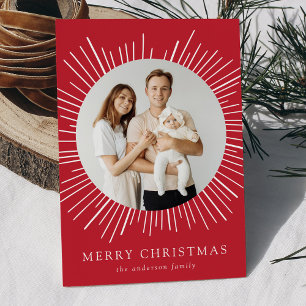 Cartes Pour Fêtes Annuelles Moderne Rouge Sunburst Joyeux Noël 2 Photo