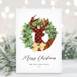 Cartes Pour Fêtes Annuelles Moderne Rustic Deer Christmas Wreath Non-Photo<br><div class="desc">Souhaitez à vos amis et à votre famille une bonne saison de vacances avec ce buffle rustique vérifier la conception de la couronne de Noël. Personnalisez avec votre salutation de vacances et votre nom de famille.</div>