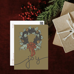 Cartes Pour Fêtes Annuelles Moderne Rustique Noël Joie Botanique Wreath