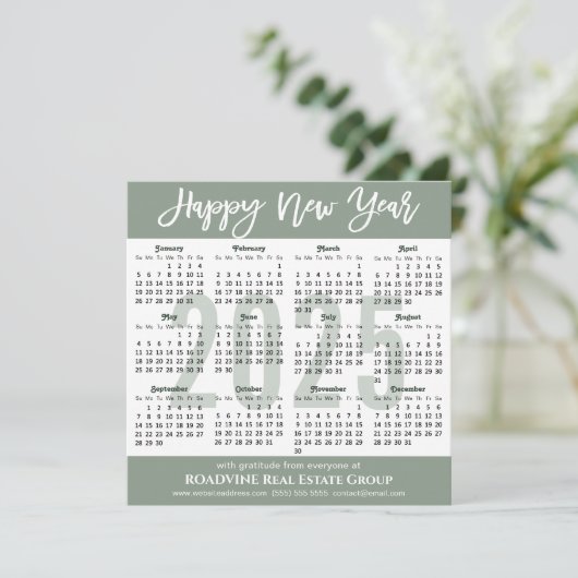 Cartes Pour Fêtes Annuelles Moderne Sage Green Business 2026 Calendrier Simple (Debout devant)