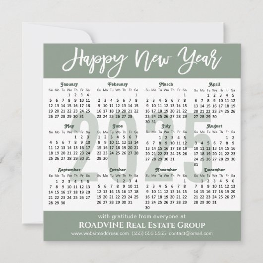 Cartes Pour Fêtes Annuelles Moderne Sage Green Business 2026 Calendrier Simple (Devant)