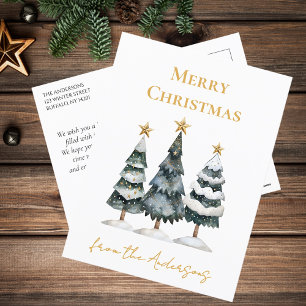 Cartes Pour Fêtes Annuelles Moderne sapins enneigés élégants Joyeux Noël 